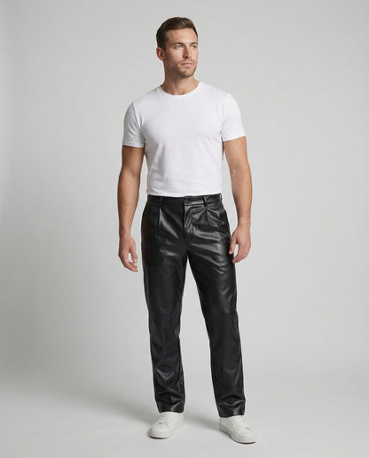 Herren Lederhose Elegant Geschnitten Schwarz