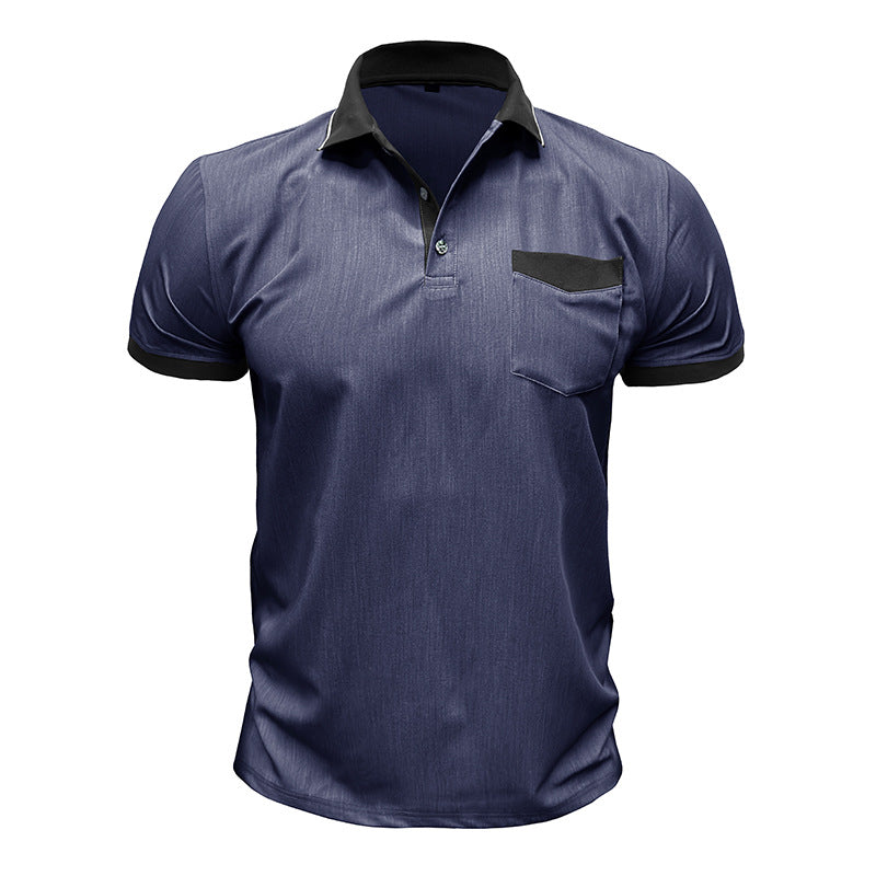 Herren Polohemd Modern Denim Blau Kontrastkragen - BerlinGlamour
