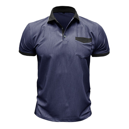Herren Polohemd Modern Denim Blau Kontrastkragen - BerlinGlamour