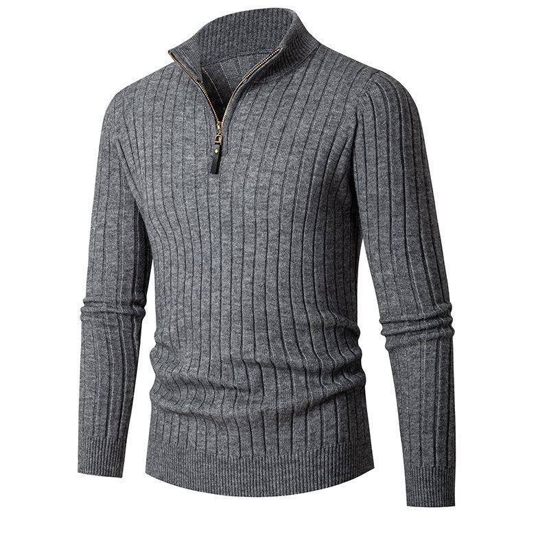 Herren Strickpullover Elegant mit Reißverschluss und Rippenbündchen