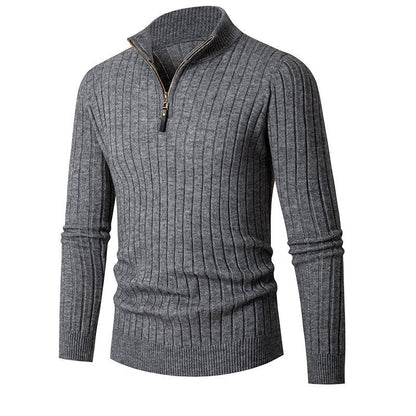 Herren Strickpullover Elegant mit Reißverschluss und Rippenbündchen