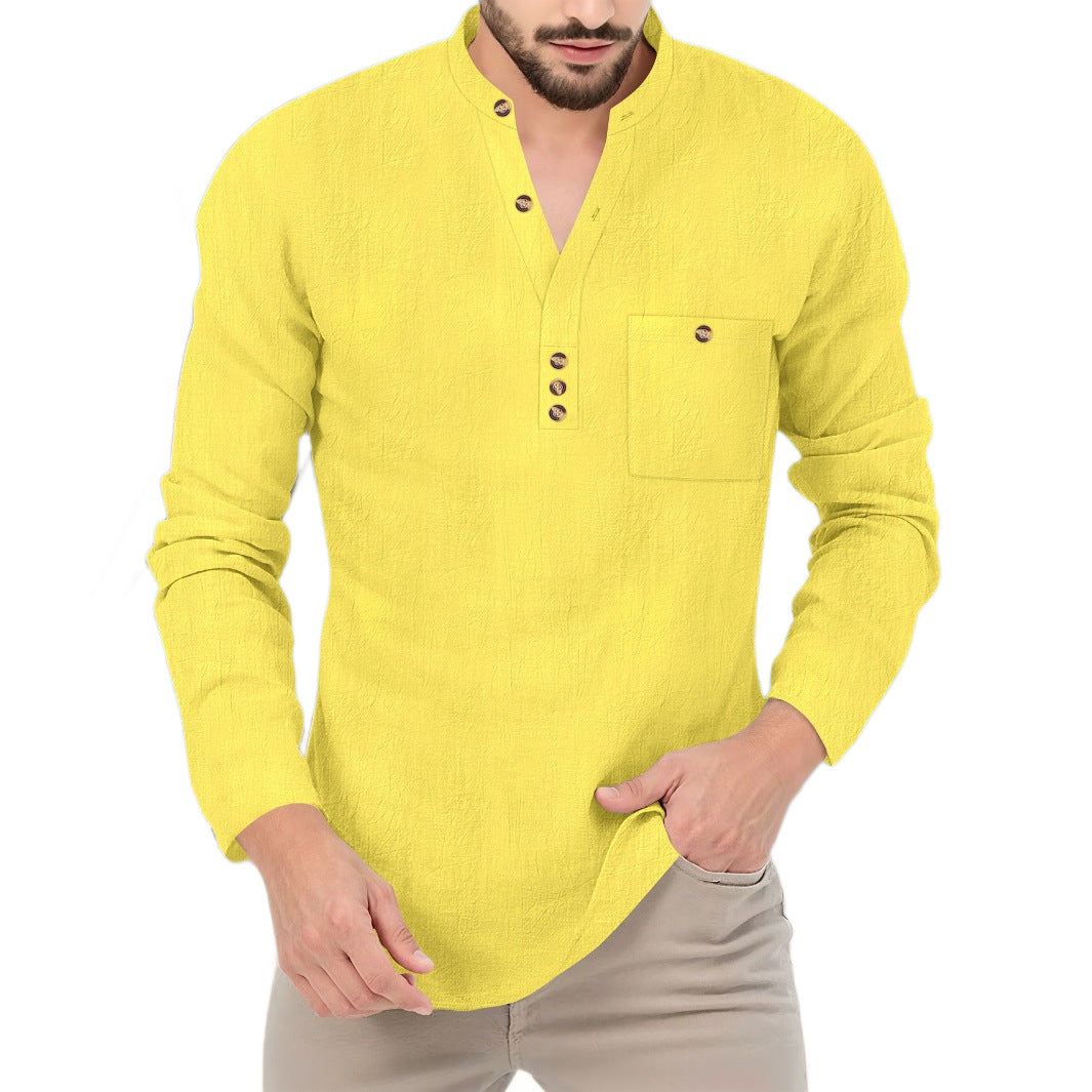 Herren Langarmshirt Knopfleiste Elegant Modern