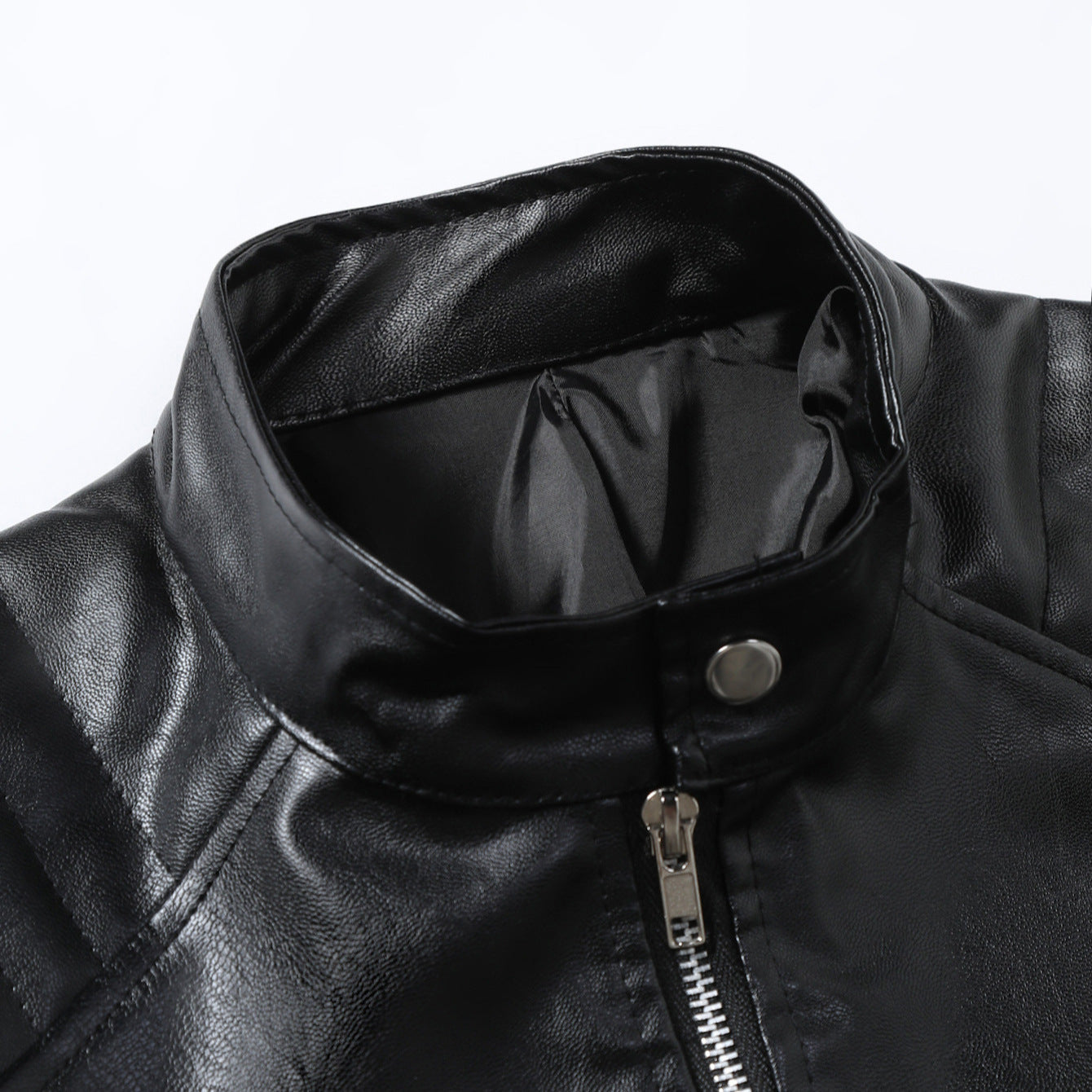 Herren Lederjacke Biker Style Asymmetrisch Schwarz Modern