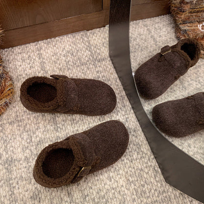 Warme Damen Hausschuhe aus Wolle mit Riemen Winter