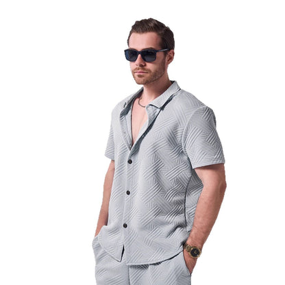 Herren Kurzarmhemd Elegant Strukturiert Modern