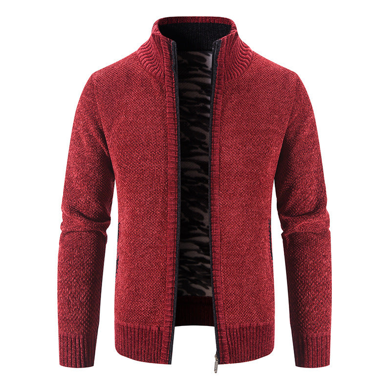 Herren Strickjacke Warm mit Kragen und Reißverschlusstaschen
