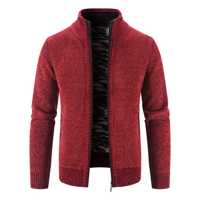 Herren Strickjacke Warm mit Kragen und Reißverschlusstaschen