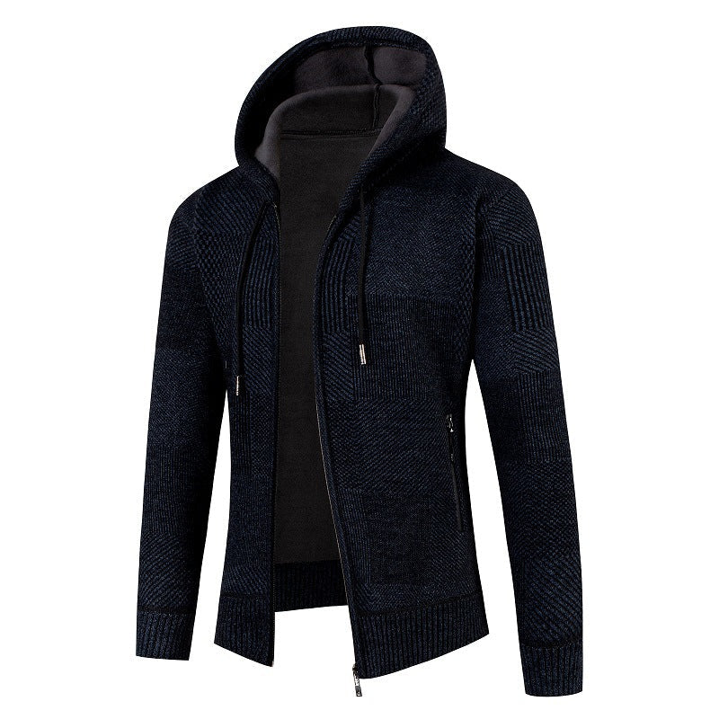 Herren Strickjacke Warm Gefüttert Waffelmuster Modern