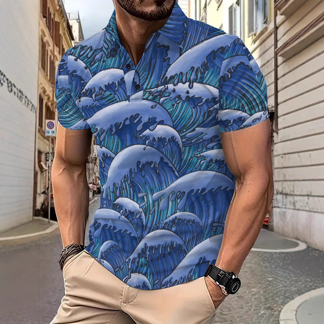 Herren Poloshirt Wellenmuster Trendig Berlin Style - BerlinGlamour