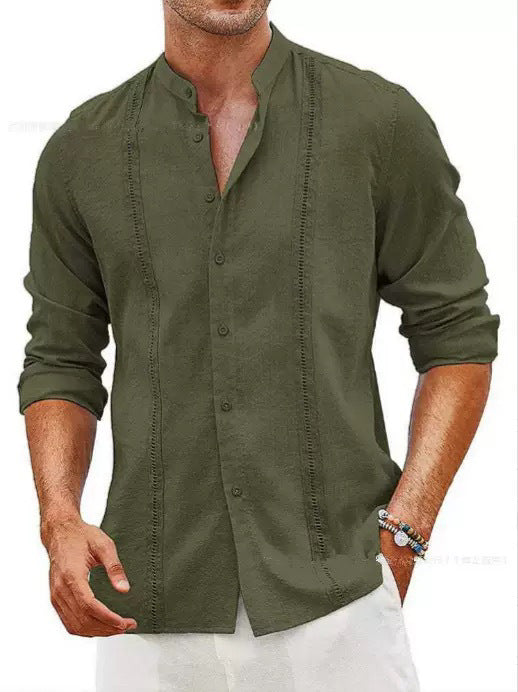 Herren Leinenhemd Langarm Stehkragen Elegent Modern