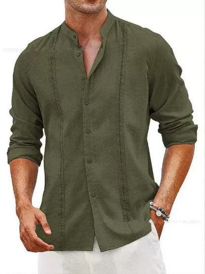 Herren Leinenhemd Langarm Stehkragen Elegent Modern