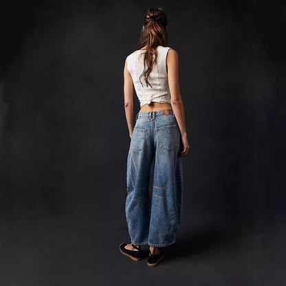 Damen Jeanshose Weite Bein Lässig Casual