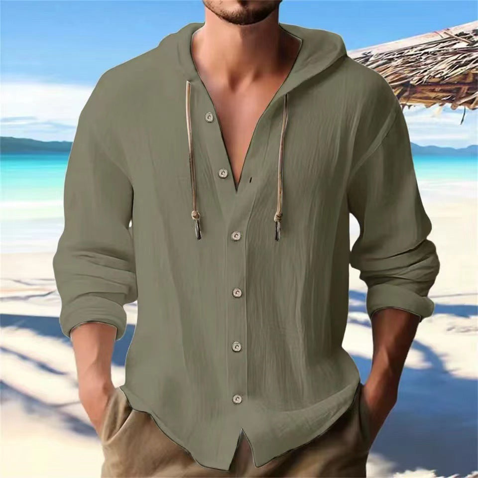 Herren Hoodie Hemd Lässig Mit Kordelzug und Knöpfen