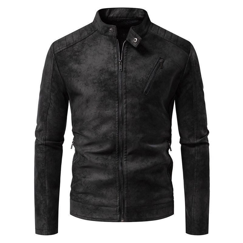 Leder Bikerjacke Herren Modern Schwarz