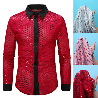 Herren Hemd Langarm Elegant mit Glanz Effekt und Schwarzer Kragen