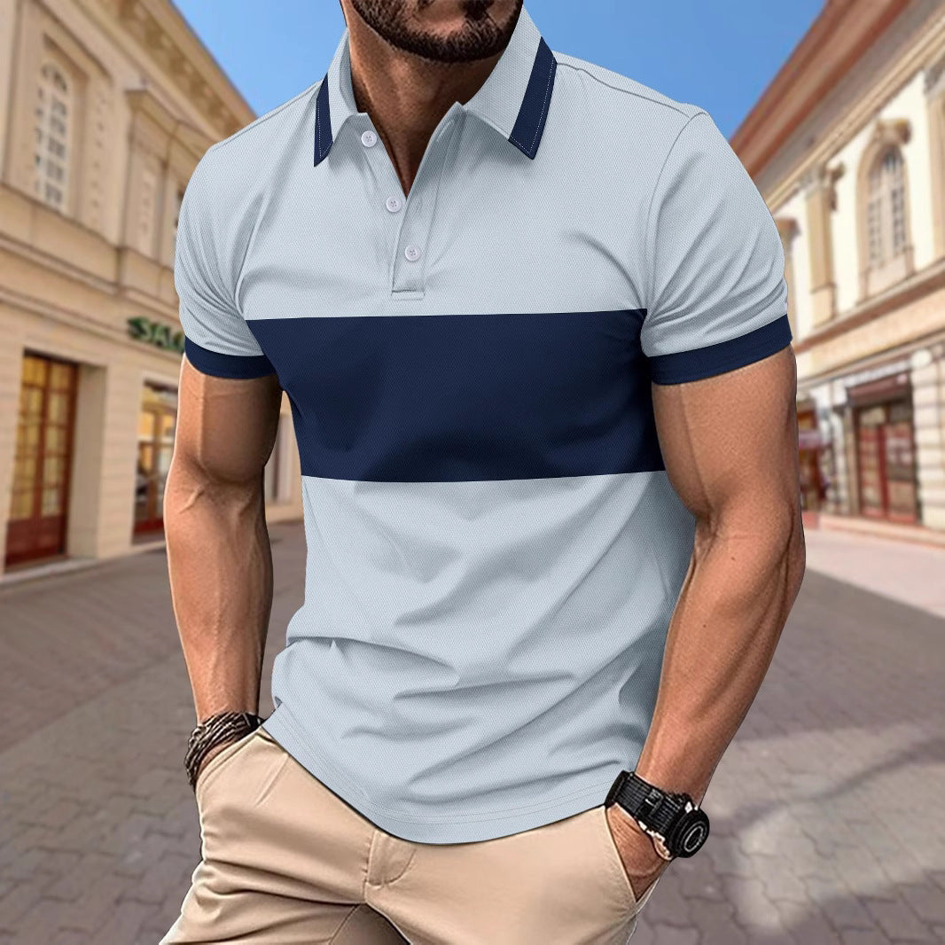 Herren Poloshirt Streifenoptik Atmungsaktiv Marineblaue Farbe