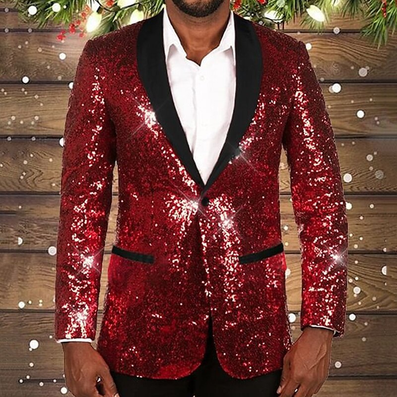 Herren Paillettenblazer Glamourös Kontrastrevers Abendjacke