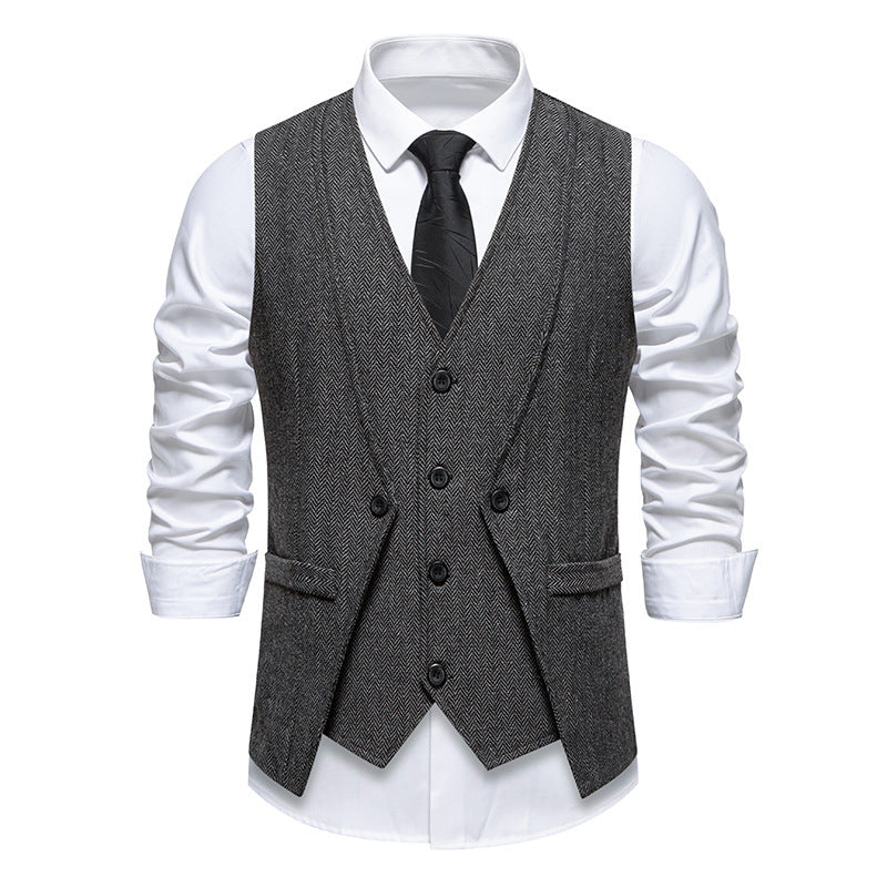 Herren Anzugweste Elegante Herringbone Optik Mit Taschen
