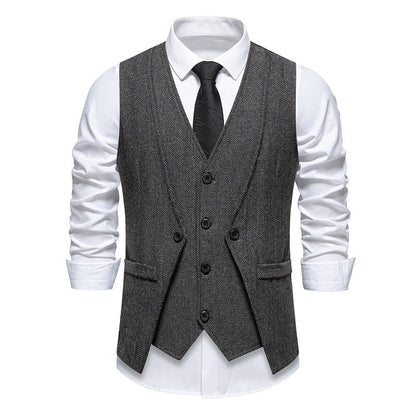 Herren Anzugweste Elegante Herringbone Optik Mit Taschen