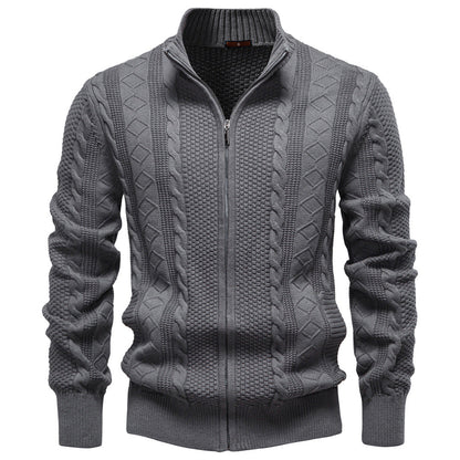 Herren Strickjacke Strukturiert Reißverschluss Modern - BerlinGlamour