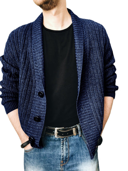 Herren Strickjacke Modern Schalkragen Knöpfe Schwarz