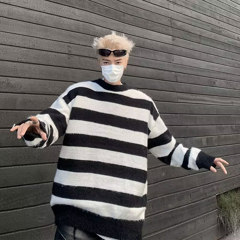 Herren Strickpullover Oversized Lässig Streifenmuster Modern
