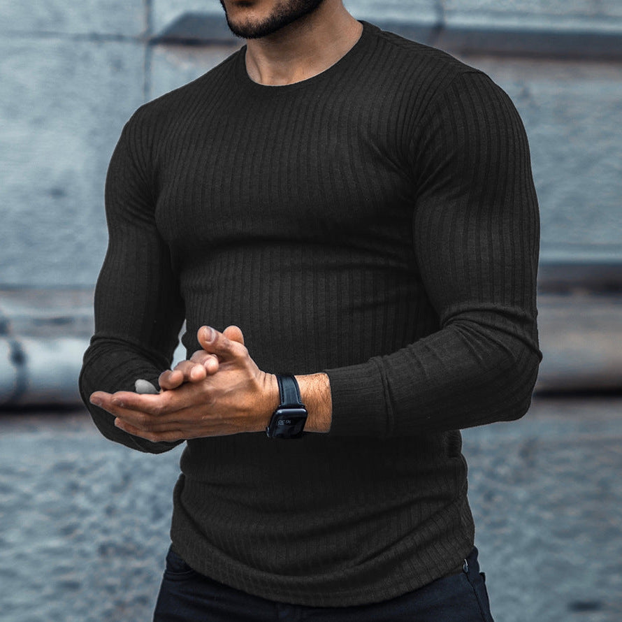 Herren Langarmshirt Fein Rippenstruktur Modern Slimfit
