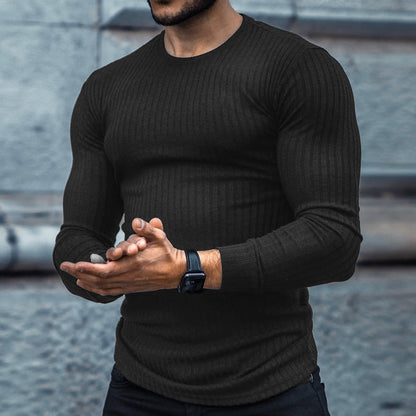 Herren Langarmshirt Fein Rippenstruktur Modern Slimfit