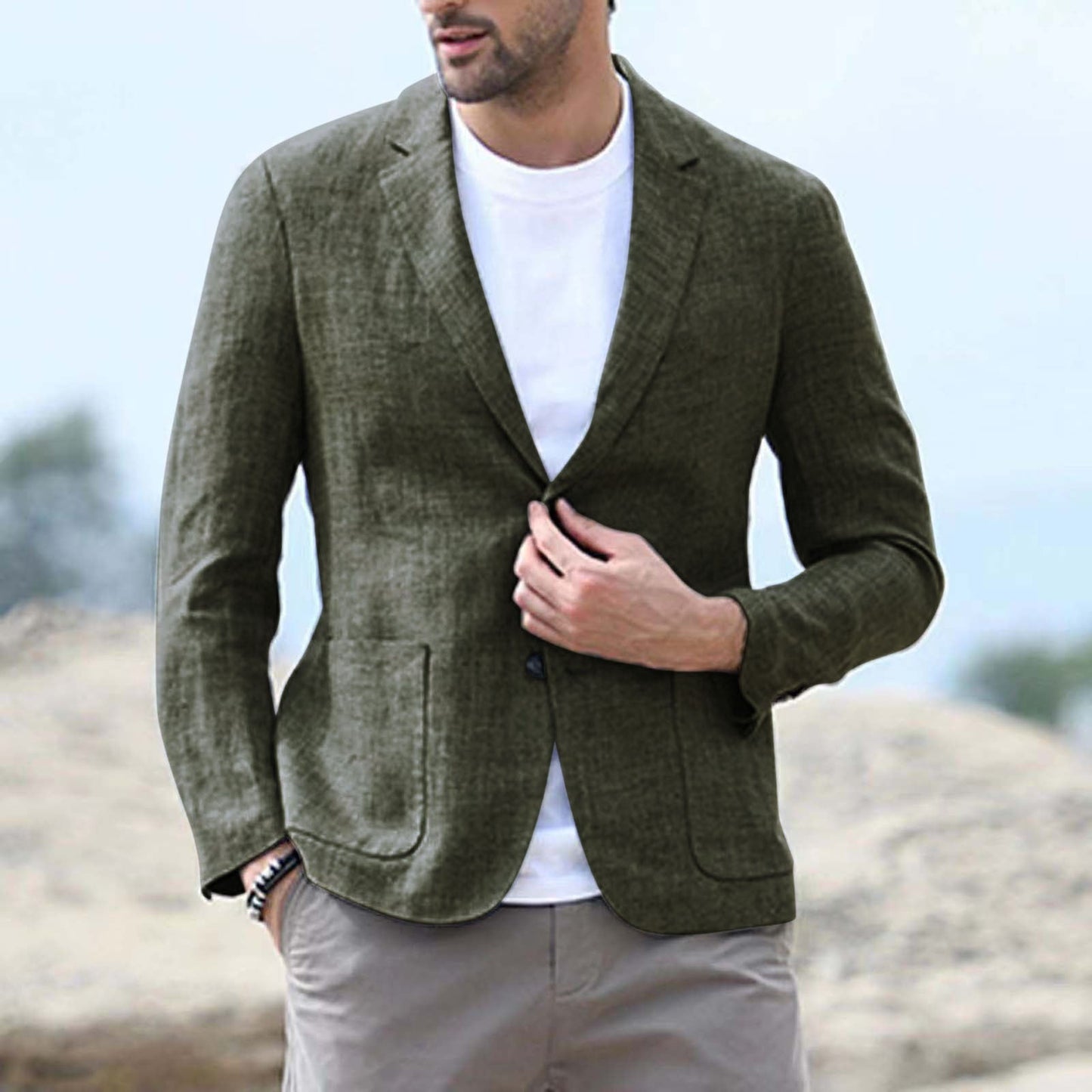 Herren Blazer Leinen Optik Strukturiert Elegant