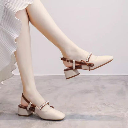 Damen Slingback Pumps Mit Perlen Schmuck Hochhackig Komfortabel