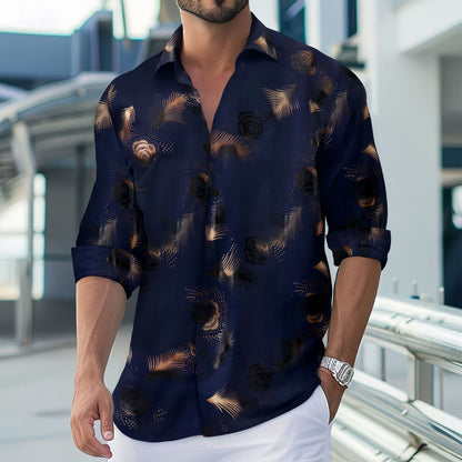 Herren Langarmshirt Blumenmuster Atmungsaktiv Modern