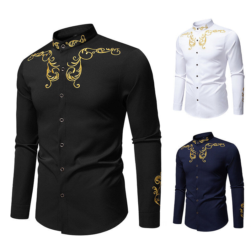 Herren Langarmshirt Elegantes Stickdesign Modern