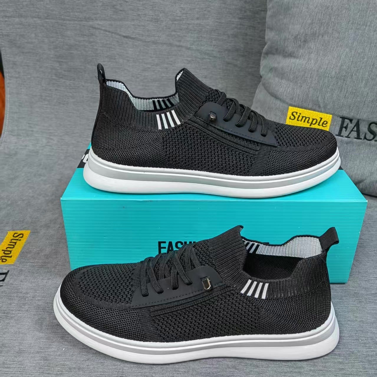 Damen Sport Sneakers Atmungsaktiv mit Reißverschluss Schwarz