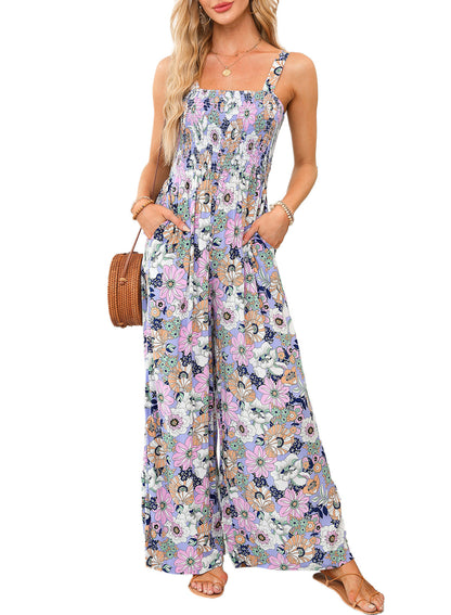 Damen Jumpsuit Frühling Blumenmuster Weites Bein Elegant