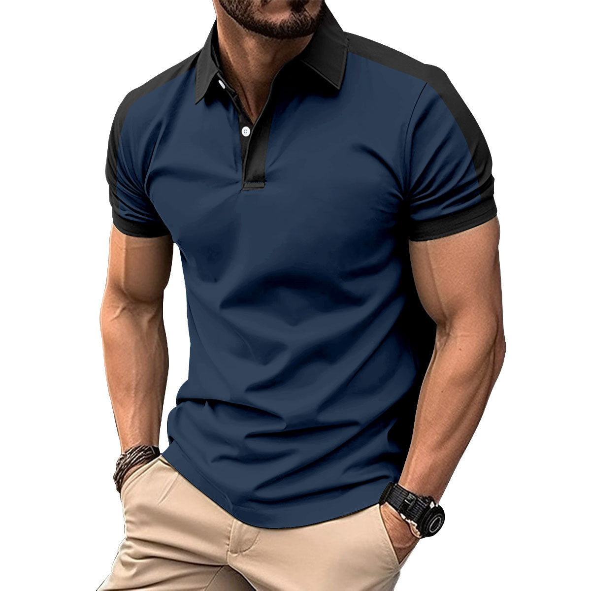 Herren Poloshirt Modern Slim Fit Kontrast Ärmel