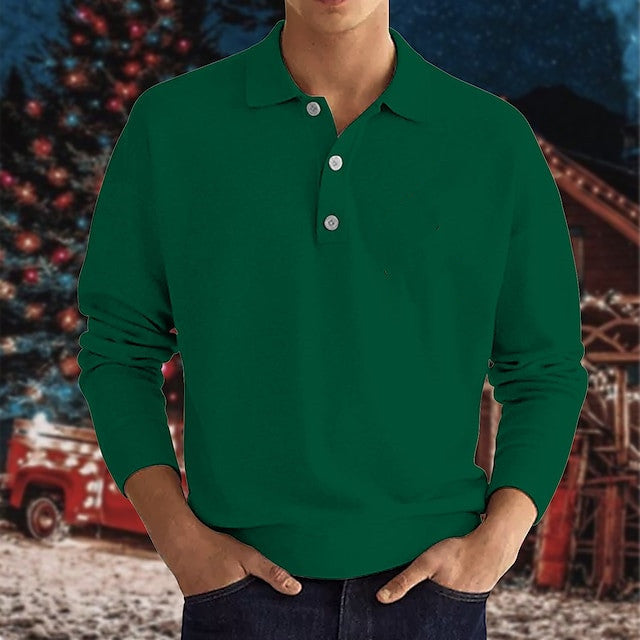 Herren Polo Langarm Hemd Mit Henley Kragen Modern