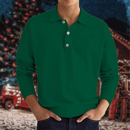 Herren Polo Langarm Hemd Mit Henley Kragen Modern