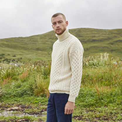 Herren Strickpullover Zopf Muster Hochkragen Modern
