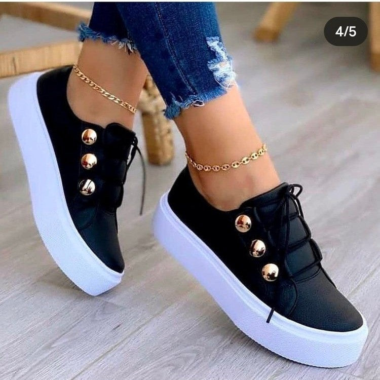 Damen Sneaker Elegant Gold Schnürsenkel Modisch