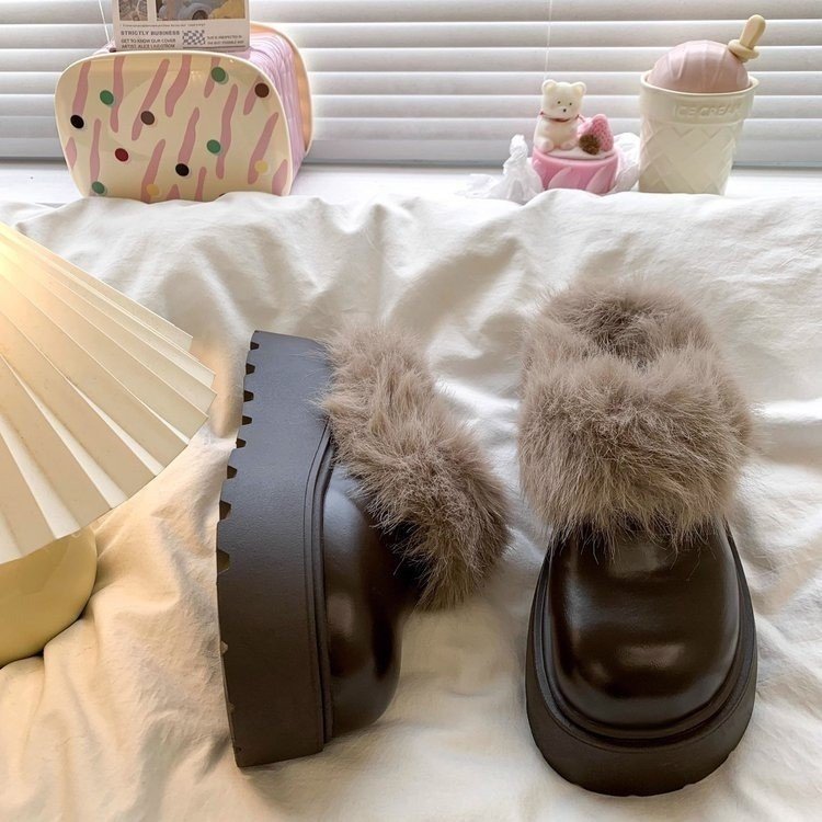 Damen Clogs Weich Flauschig mit Kunstfell Winter
