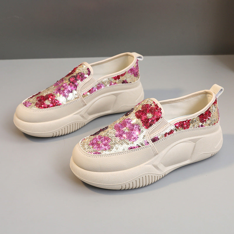 Damen Sneaker Slip-On Glitzernde Blumen bequem