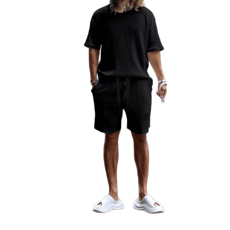 Herren Kurzarm-Set Strukturiert Lässig Casual