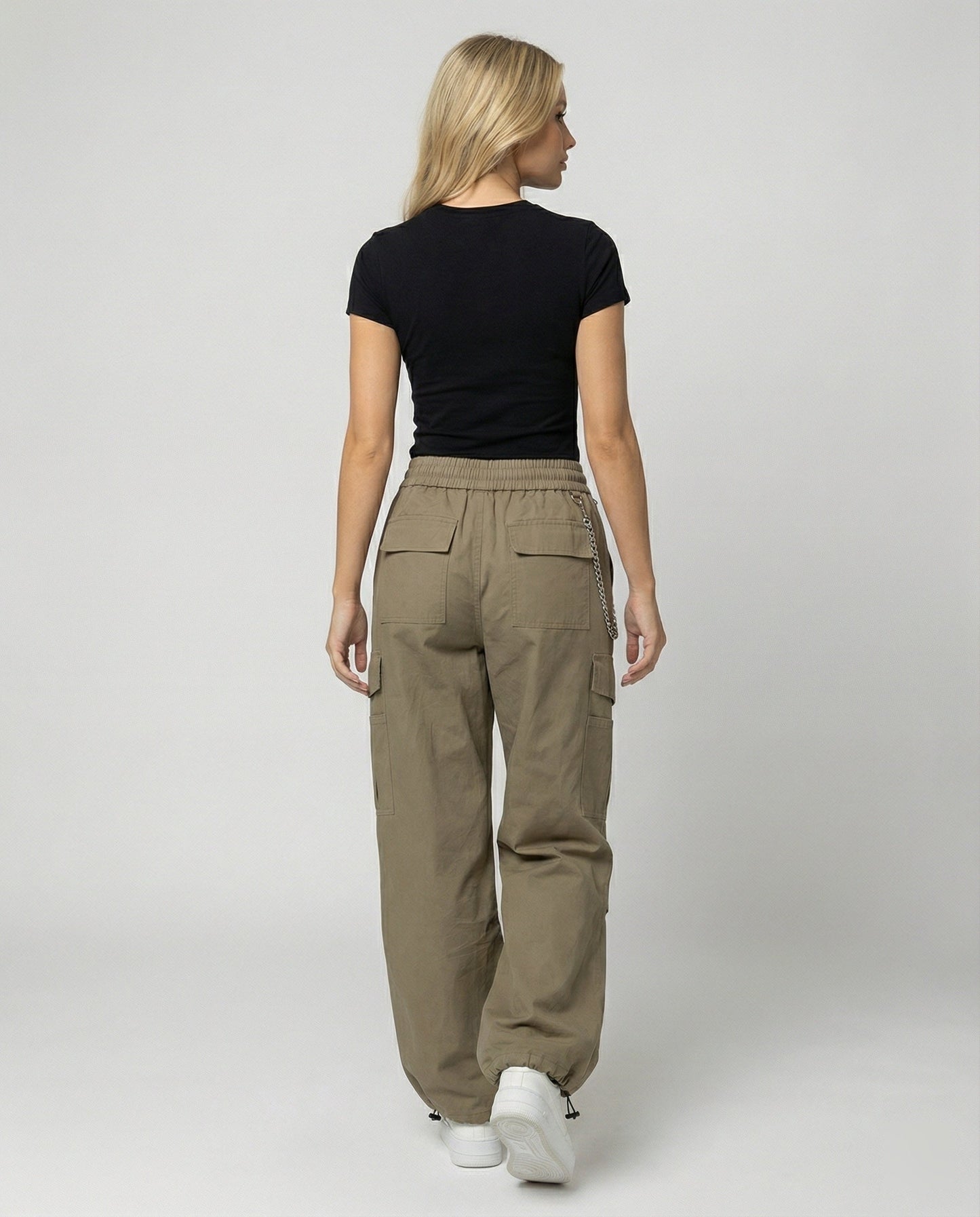 Damen Cargo-Hose Weit Bequem mit Kordelzug und Saumverstellung