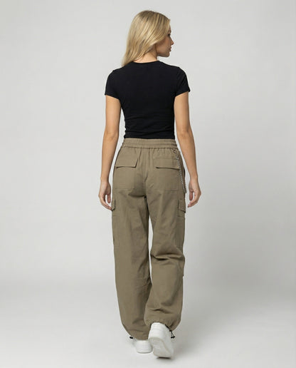 Damen Cargo-Hose Weit Bequem mit Kordelzug und Saumverstellung