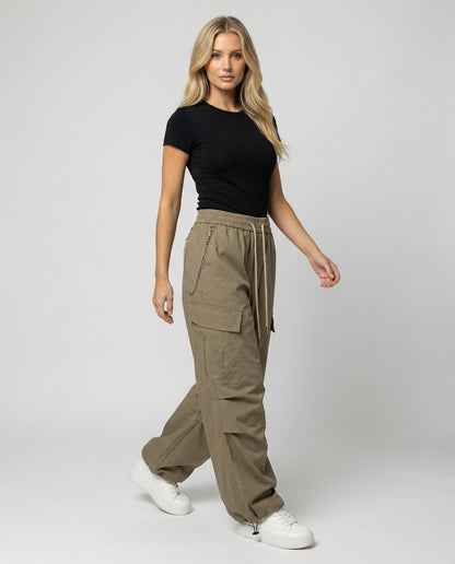 Damen Cargo-Hose Weit Bequem mit Kordelzug und Saumverstellung
