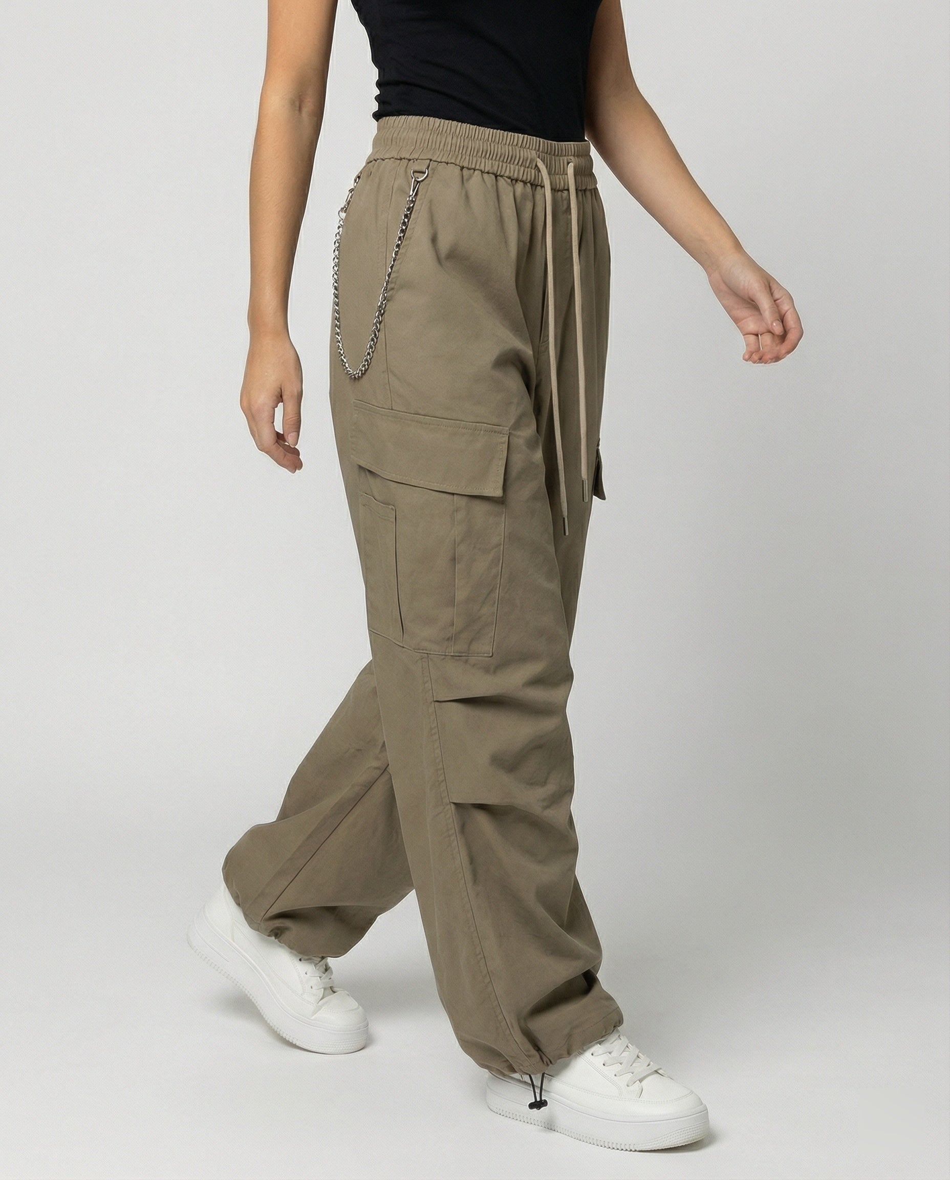 Damen Cargo-Hose Weit Bequem mit Kordelzug und Saumverstellung - BerlinGlamour