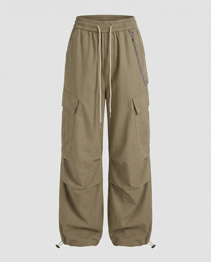 Damen Cargo-Hose Weit Bequem mit Kordelzug und Saumverstellung