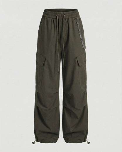 Damen Cargo-Hose Weit Bequem mit Kordelzug und Saumverstellung