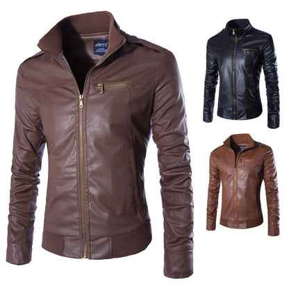 Herren Lederjacke Modern mit Reißverschluss und Stehkragen