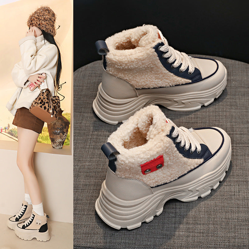Damen Sneaker Warm High-Top Teddyfutter Schuhe Winter - BerlinGlamour